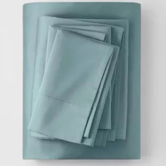 CASALUNA Thread Count Washed Supima Sateen Light Teal Solid Sheet Set NWT king - Picture 1 of 8